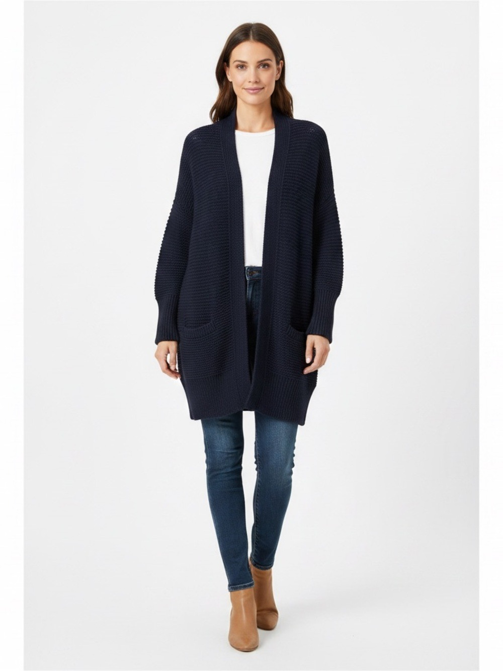 Zara Navy Open-Front Chunky Cardigan Sweater Size Medium
